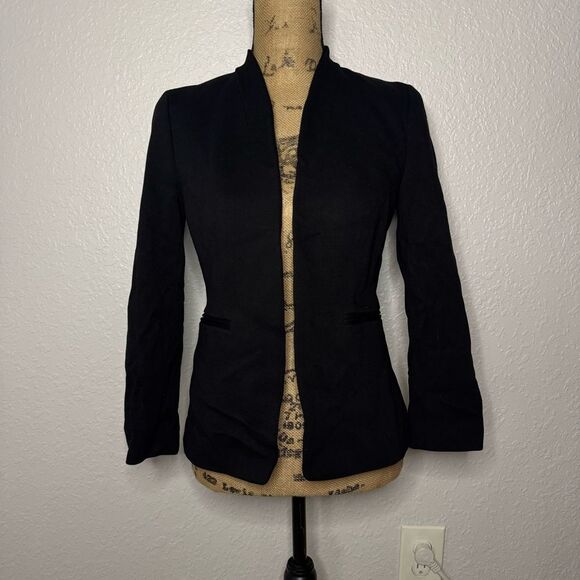 J Crew Going Out Blazer Stretch Twill Black Women Size 4 Open Front Career Chic - Picture 1 of 12